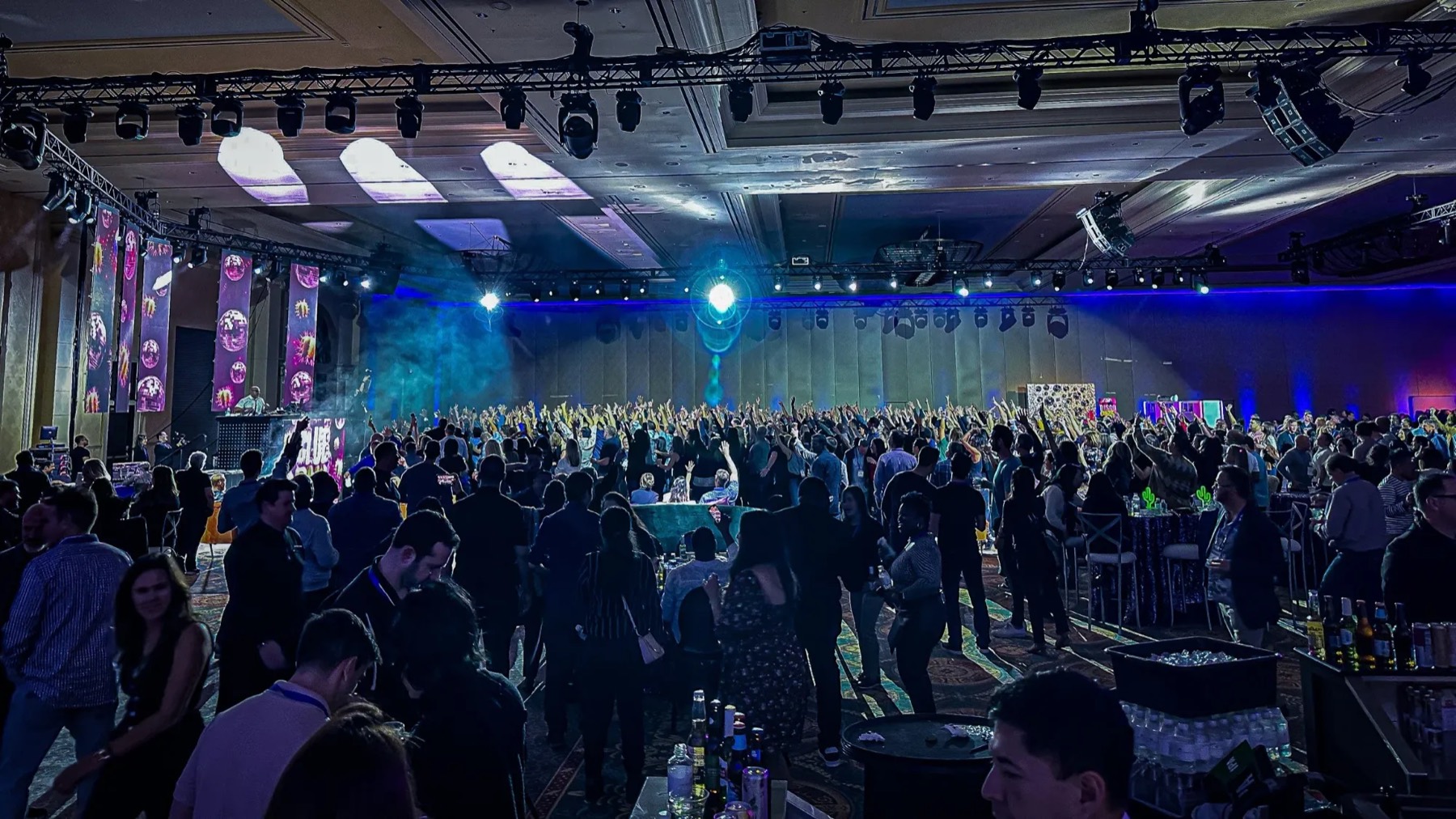 Corporate after-party dance floor in blue