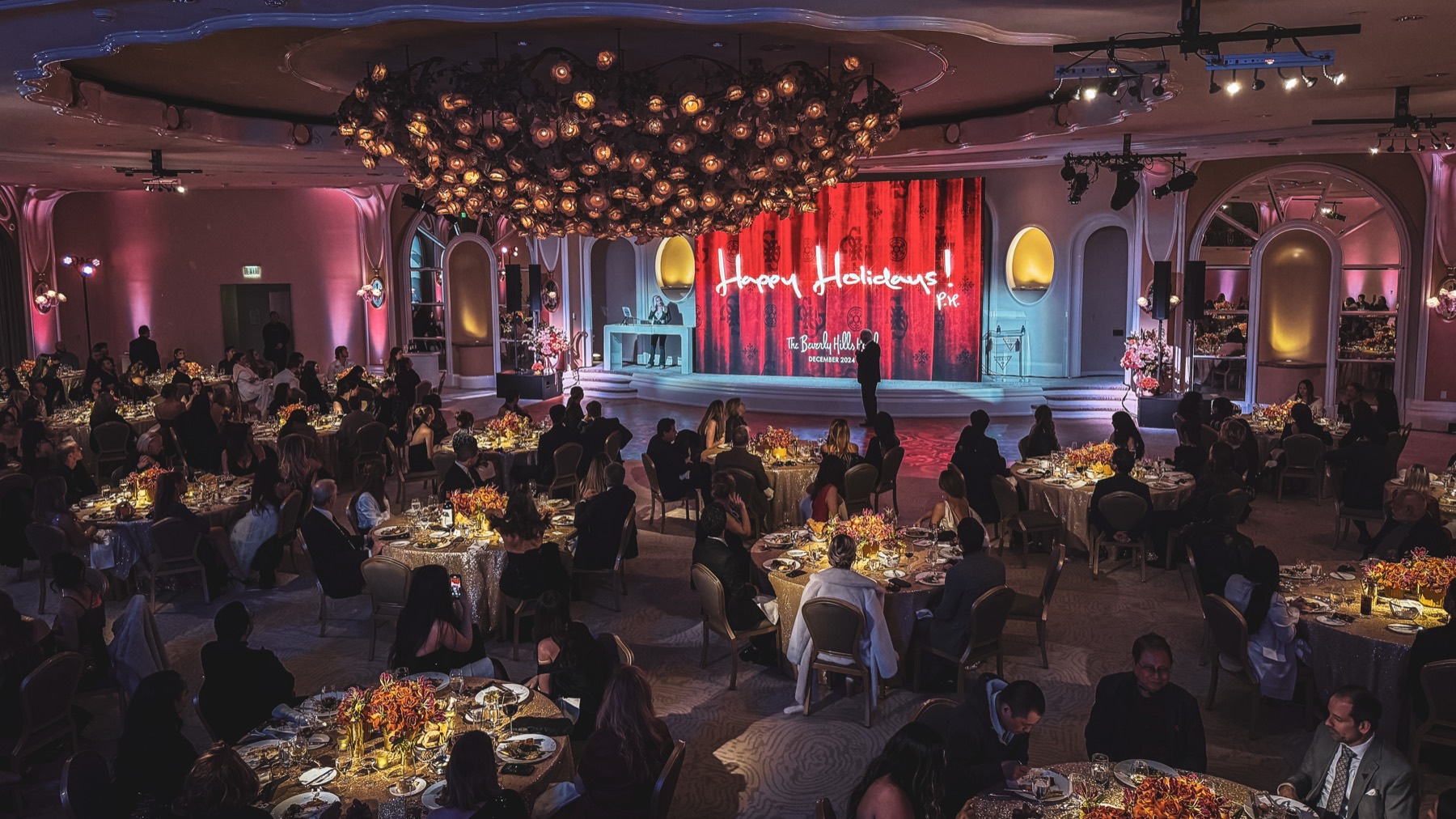 Gala scenic design with sculptural ceiling installation